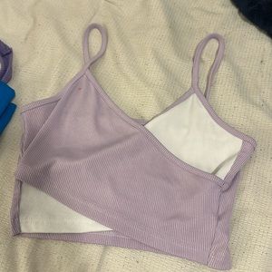 White and purple crossover cropped tank top